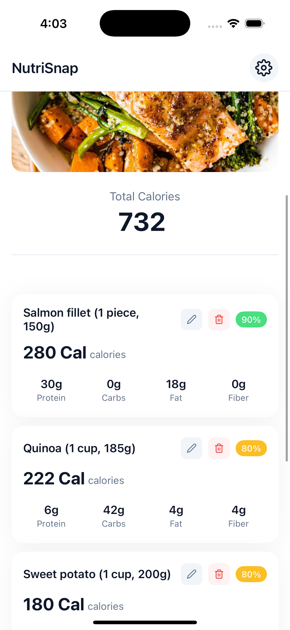 NutriSnap Meal Snapping Feature