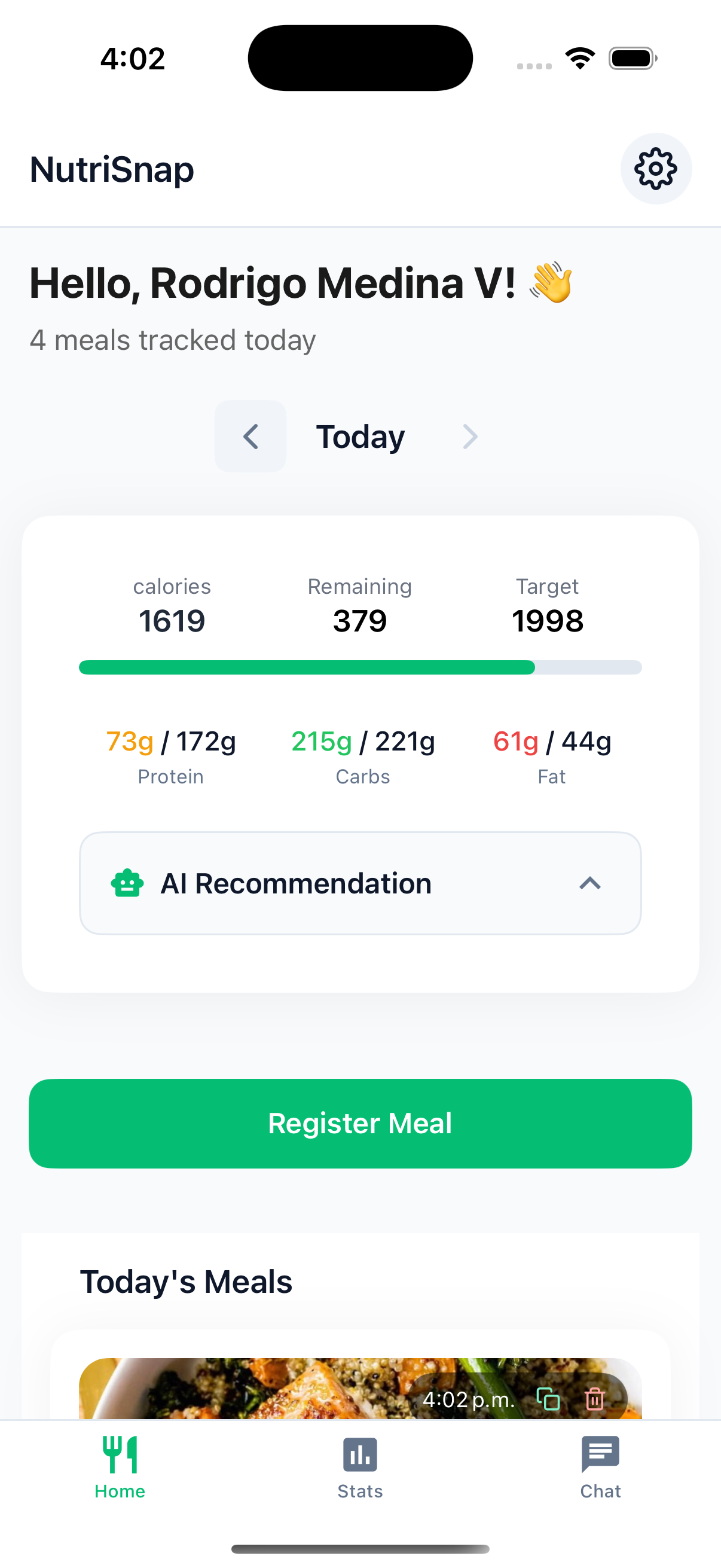 NutriSnap App on smartphone